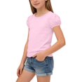 thumbnail image 4 of hengsof T-Shirts à Manches Courtes Bouffantes pour Filles, Col Ras du Cou, Coton Uni, Respirant, T-Shirt Décontracté d'Été, Hauts pour Enfants de 1 à 15 Ans, 4 of 8