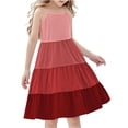 thumbnail image 2 of NJDVHB Robe d'Été pour Tout-Petit, Robe de Plage pour Fillette, Robe de Fête pour Fille, Robe d'Été Boho à Bretelles Décontractée Sans Manches à Étages Style Camisole pour Fillette, Rouge, 120, 2 of 5