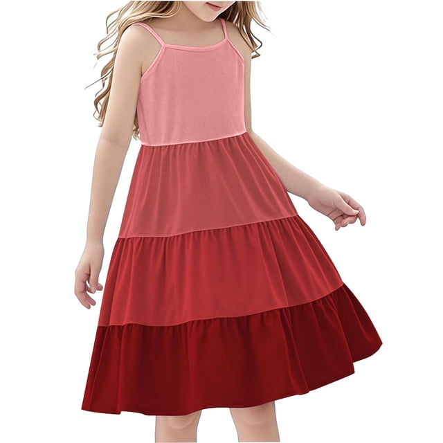 Tranfacy Robe d'Été pour Jeunes Filles, Robe Bohème pour Filles, Robe Mode pour Filles à Col Rond Sans Manches à Empiècements, Robe d'Été Décontractée Ludique et Confortable