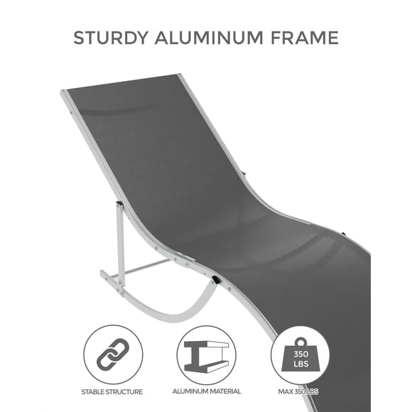 Patio Chairs Outdoor Lounge Chairs Set of 2 - Adjustable Reclining, Dark Gray Textilene, Heavy-Duty Aluminum for Pool, Beach (2-Pack)