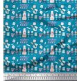 thumbnail image 1 of Soimoi Blue polyester Crepe Fabric Cupcake Party Print Sewing Fabric Yard 52 Inch Wide, 1 of 5
