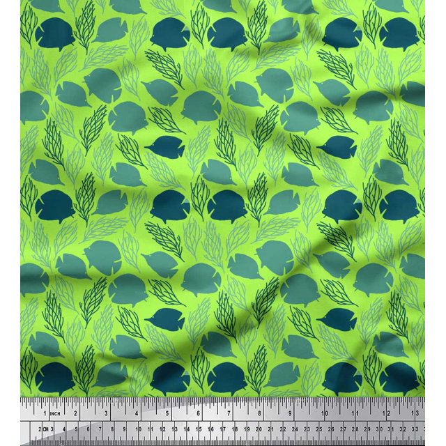 Soimoi Poly Georgette Fabric Coral & Fish Ocean Print Fabric by the Yard 42 Inch Wide