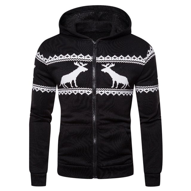 Cardigan à Capuche Zippé Imprimé Faon de Noël pour Hommes