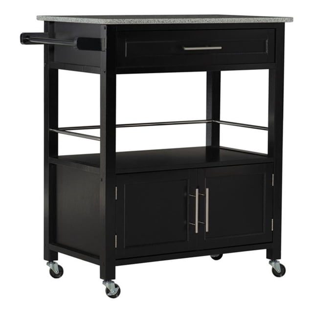 Riverbay Furniture Transitional Wood/Granite Top Kitchen Cart in Black
