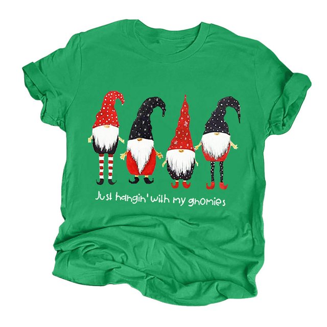 Mode Femmes T-Shirt Blouse Ample à Manches Courtes Col Rond Imprimé de Noël