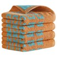 thumbnail image 1 of REGALWOVEN Geometry Patterned Bathroom Hand Towels, Cotton Absorbent Soft Towel for Hand, Face, 13 x 28 Inch Brown 4-Piece, 1 of 4