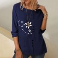 thumbnail image 2 of IROINID Rabais T-Shirts à Manches Longues pour Femmes Décontracté Col Rond Blouse Imprimée T-Shirt Hauts à Boutons, Marine, 2 of 4