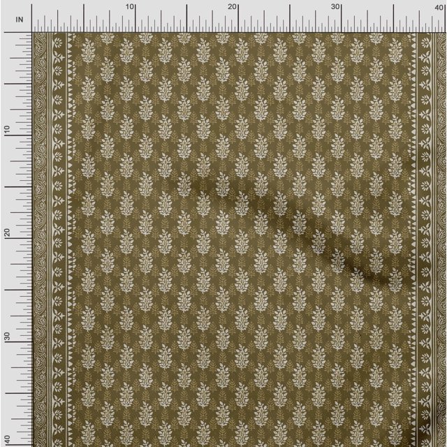 Soimoi Tissu Crêpe Polyester Imprimé Feuilles par Yard 42 Pouces de Large