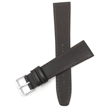 12mm with Stitching, Leather Slim Watch Strap Band, Silver Coloured Buckle
