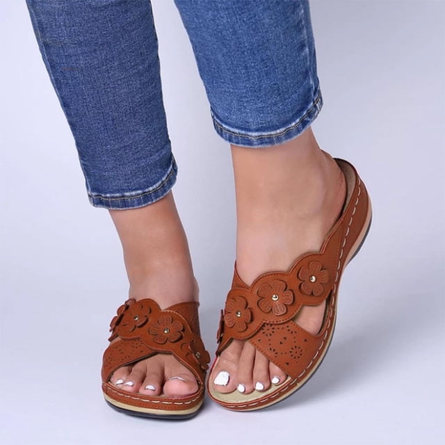 DPTALR Sandales Compensées Décontractées à Fleurs pour Femmes Dames Chaussures Pantoufles d'Extérieur