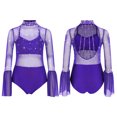 thumbnail image 1 of TSSOE Kids Girls Sparkly Rhinestone Dance Leotard Sheer Mesh Patchwork Bodysuit for Gymnastics Tumbling Purple 16, 1 of 4