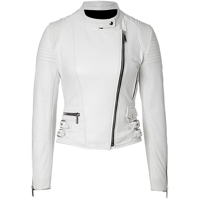 Veste Blanche Femme Veste de Motard en Cuir Femme Veste de Moto en Cuir Femme Veste de Moto Femme Veste d'Équitation pour Femme Veste en Cuir Blanche Femme Taille m