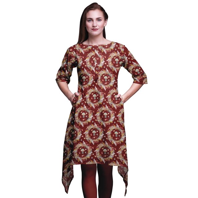 Bimba Hauts Imprimés Floraux Champignon Rouge et Couronne pour Femmes Kurti Asymétrique Robe d'Été pour Filles Grand