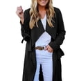 thumbnail image 3 of GDREDA Womens Classic Coat Lapel Collar Open Front Belted Long Jacket Black,L, 3 of 7