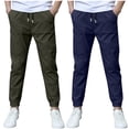 thumbnail image 3 of Hurxie Deals 2Pc Boys Cargo Pants Cotton Linen Drawstring Sweatpants Blue,9 Year, 3 of 8