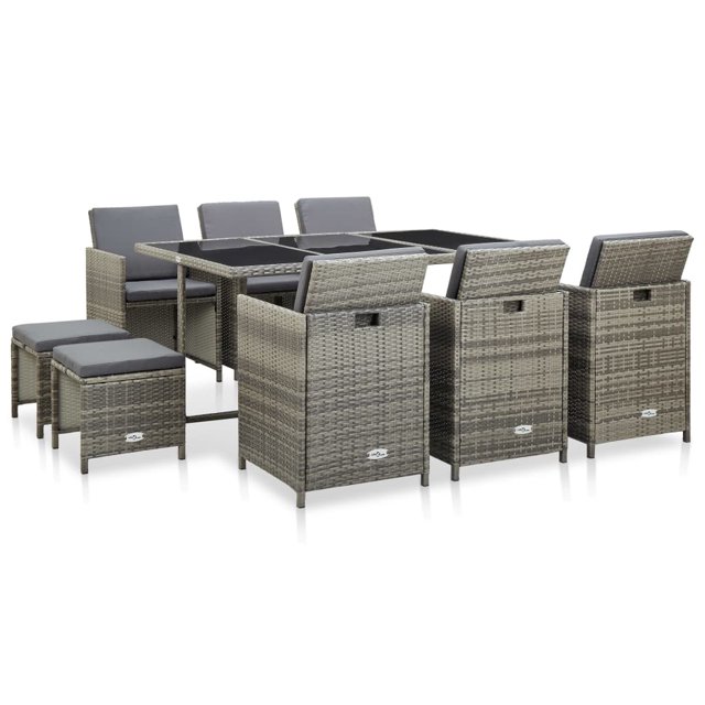 vidaXL Ensemble de Salle à Manger d'Extérieur 11 Pcs avec Coussins en Rotin Gris