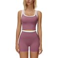 thumbnail image 1 of PISONIC Women Two Piece Workout Sets Color Block Backless Tank Top and High Waist Booty Lifting Shorts Gym Yoga Active Outfits, 1 of 7