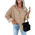 thumbnail image 2 of Pisexur Shacket Jacket Women Pocket Button Long Sleeve Top Outwear Solid Color Turn-down Collar Jacket Coat Pocketed Shirts Fall Jacket Shackets, 2 of 5