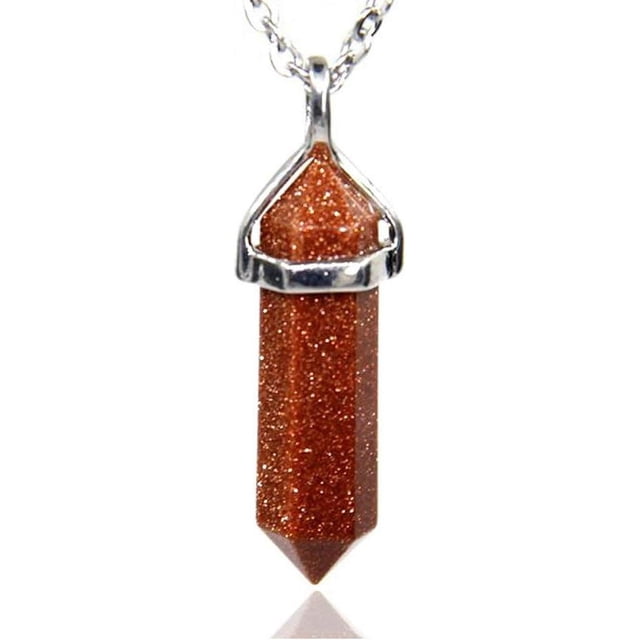Angelstones Collier Pendentif Reiki Chakra Hexagonal Pointu en Pierre Dorée Gemstone 20 Pouces