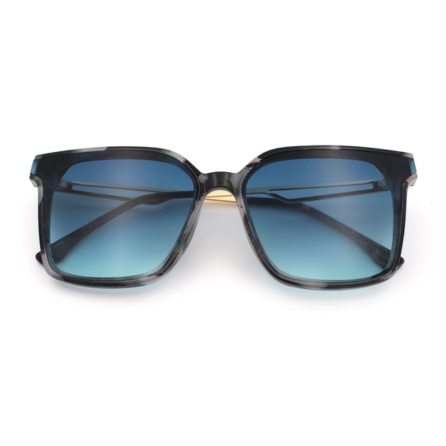 Womens Luxury Designer Inset Lens Metal Arm Horn Rim Plastic Fashion Sunglasses Green Marble - Navy