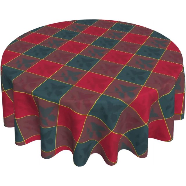 Red and Green Christmas Plaid Round Tablecloth 60 Inch Plaid Printed Fabric Table Cloth Decor Washable Polyester Fabric Holiday Winter Table Cover for Home Kitchen Outdoor Party