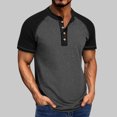 thumbnail image 1 of EOYWHK Mens Henley Shirts Retro Business Shirts Color Blocked Raglan T-Shirt Loose Fit Button Up Work Office Tops Flyer, 1 of 7