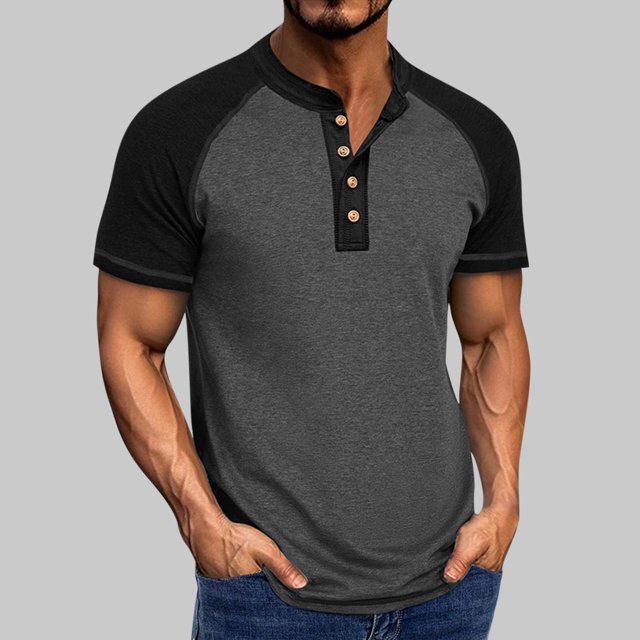 EOYWHK Mens Henley Shirts Retro Business Shirts Color Blocked Raglan T-Shirt Loose Fit Button Up Work Office Tops Flyer
