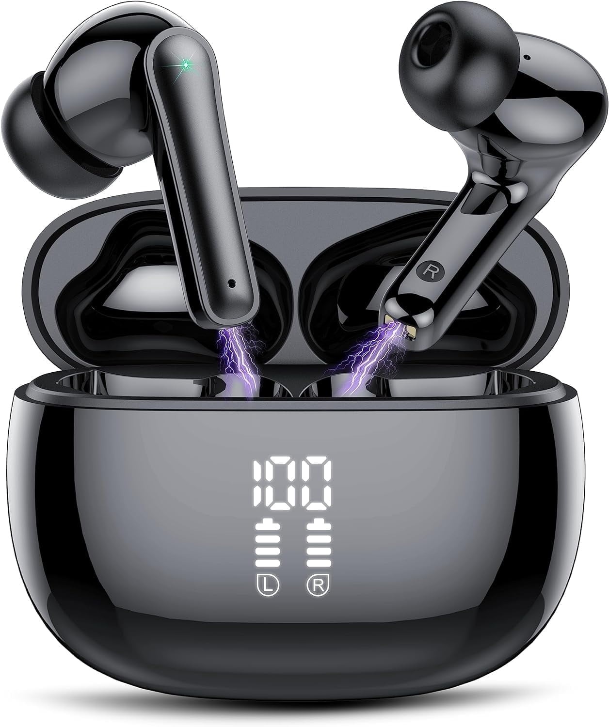Wireless Ear Buds 48H Playtime Bluetooth Ear Buds Stereo Bluetooth Headphones LED Display IPX7 Waterproof in-Ear Earphones with Mic for TV Smart Phone Laptop Computer Sports