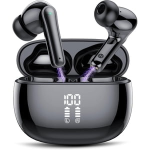 Wireless Ear Buds 48H Playtime Bluetooth Ear Buds Stereo Bluetooth Headphones LED Display IPX7 Waterproof in-Ear Earphones with Mic for TV Smart Phone Laptop Computer Sports