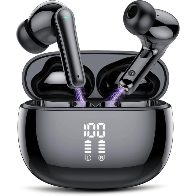 Bouds d'oreille sans fil 48H Écouteurs Bluetooth de temps de lecture Casques stéréo Bluetooth LED Affichage IPX7 Earphones in-Ear étanches avec micro pour TV Téléphone intelligent Ordinateur portable Sports