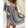 thumbnail image 1 of Robe d'Été pour Femmes 2024 Mode Grande Taille Col en V Uni Courte à Boutons Douce Tempérament Robe Florale Rabais de 50 % Liquidation!, 1 of 6