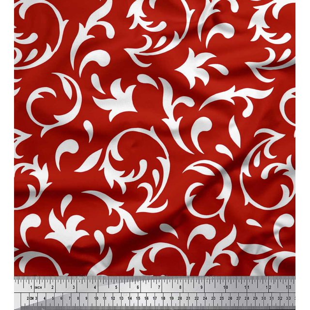 Soimoi Tissu Satin Modal Rouge à Motifs Damassés Filigranés au Mètre, 42 Pouces de Large