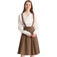 thumbnail image 1 of Unique Bargains Jupe Midi Plissée à Bretelles Rétro à Taille Élastique pour Femme Brun Foncé TG, 1 of 6