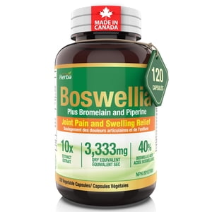 Herba Boswellia Serrata Capsules avec supplément de Bromelain – 120 Boswellia Capsules 3,330mg – 10:1 Extrait de boswellie avec poivre noir pour l'absorption