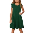 thumbnail image 2 of Milgrthf Robe Midi pour Filles Été Manches à Volants Ligne A Évasée Basique Patineuse Tournoyante Robe de Fête 4-12 Ans Vert, 2 of 9