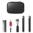 thumbnail image 1 of Basic Aluminum Alloy Ratchet Wrench & Screwdriver Set with S2 Steel Bits - Includes 10 Screwdriver Bits, 2 Tire Levers, Connecting Rod & Handle for Bike Repair Emergencies - Compact 5.1x3.5x1.6in, 1 of 6