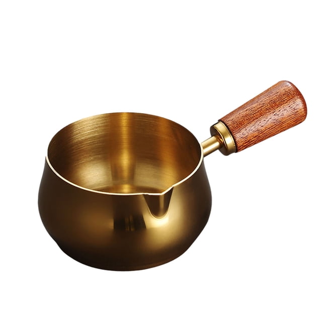 SPOORYYO Casserole à Fondre en Acier Inoxydable 304 - Chauffe-Lait et Chauffe-Chocolat - Casserole Réutilisable avec Poignée en Bois pour Aliments, Huile et Café Turc - Options 60 Ml/120 Ml/180 ml