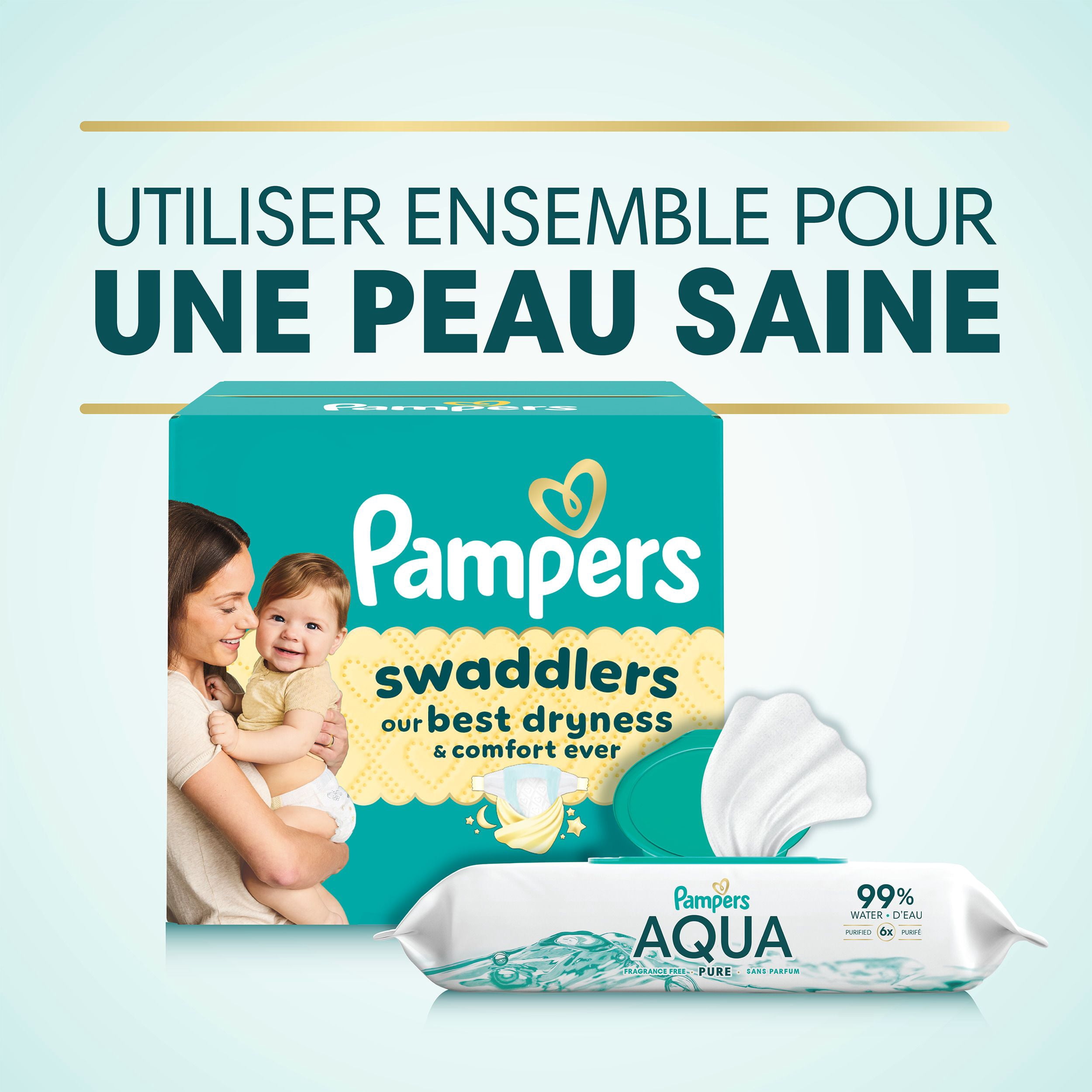 Lingettes pour bébés Pampers Aqua Pure, 99 % d’eau, sans parfum, non parfumées, à base d’eau, lingettes pour bébés à usage multiple, total de 112 lingettes pour bébés (2X emballages rabattables)