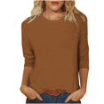 thumbnail image 1 of Timegard Hauts pour Femmes Été Col Rond Manches 3/4 Confortable Couleur Unie T-Shirts Basiques Décontractés Amples Hauts Blouses, 1 of 5