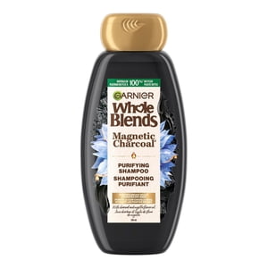 Garnier Mélanges entiers Shampooing de purification de charbon magnétique pour scalp gras, hydrate les extrémités sèches jusqu'à 48-Hours, avec le charbon de bois