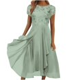 thumbnail image 2 of Robes Maxi Aguichant pour Femmes, Décontractées, à Manches Mi-Longues, d'Été, de Plage, Robe Soleil Hawaïenne, Coupe Évasée, Longue, 2 of 6