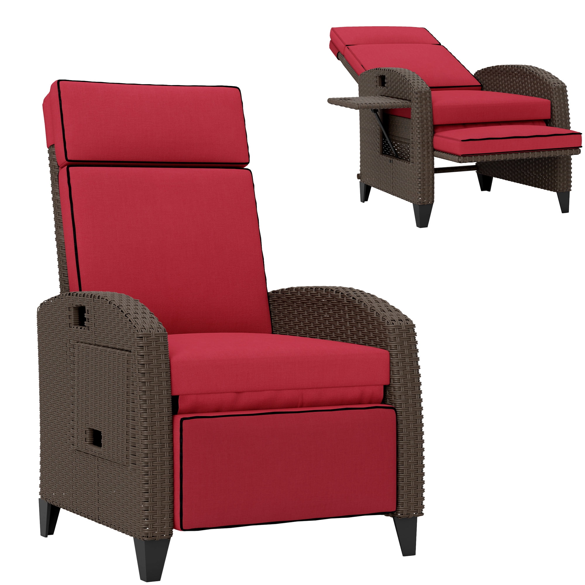 Outsunny Fauteuil Inclinable d'Extérieur avec Dossier Réglable, Coussin, Rouge