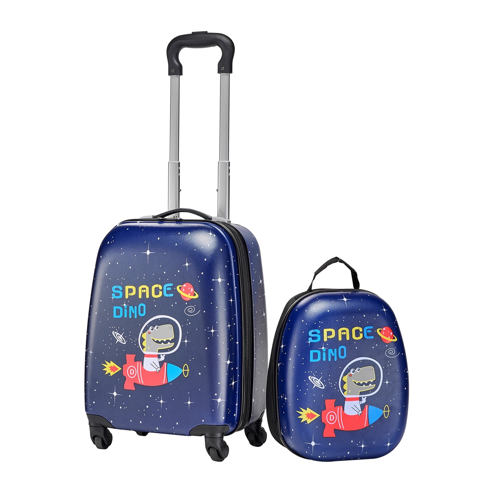 KFFKFF Kids Luggage Set, 2 Piece, 18in Hardside Rolling Wheels Suitcase with Hard-Shell Backpack, Dinosaur Kids Carry on Luggage Set, Airline Approved