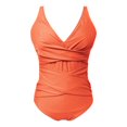 thumbnail image 4 of Huesdet Women's One Piece Swimsuit High Neck Cutout Ribbed Texture Back Hook Hollow Wrapped[Orange,S], 4 of 5