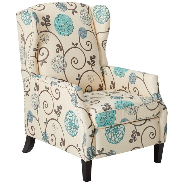 Christopher Knight Home GDFStudio Westeros Traditional Wingback Fabric Recliner Chair (White & Blue Floral)