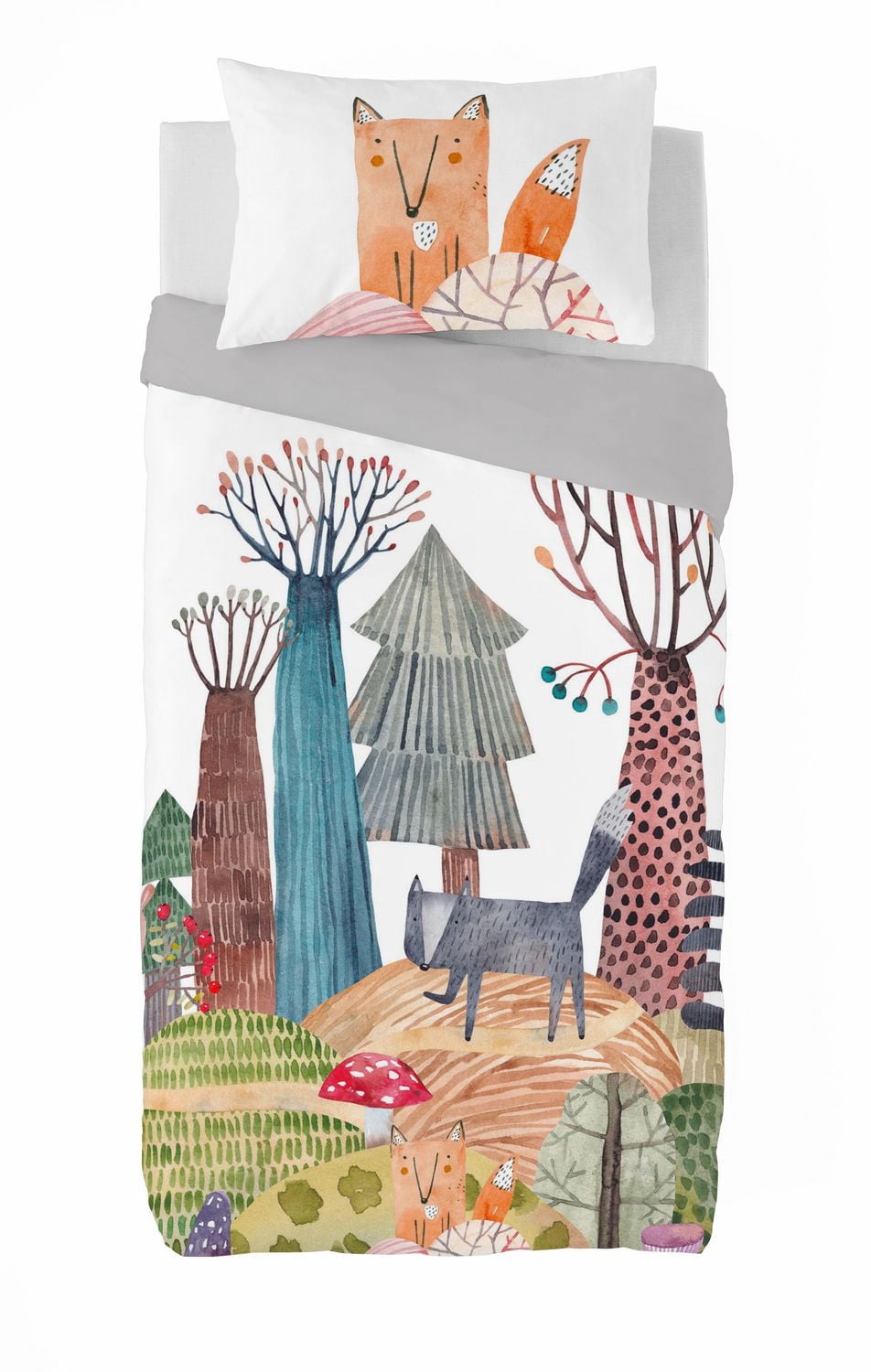 Gouchee Home Andrew Twin Duvet Cover Set – 2pc Cotton Kids Bedding with Fox and Forest Design, Reversible & OEKO-TEX® Certified