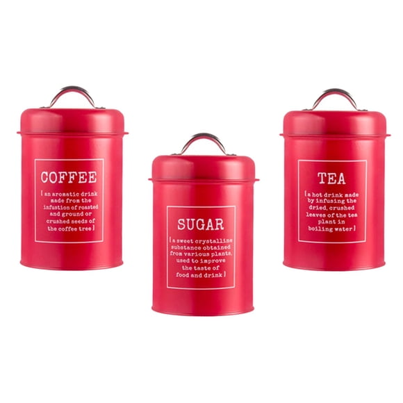DOLITY Metal Kitchen Canister Set coffee and tea Sugar Storage Jars Containers for A Red