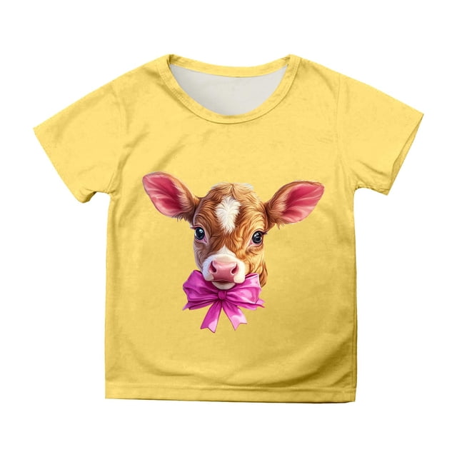 MIASHUI T-Shirt Amusant pour Enfants avec Lapin, Filles Garçons, Manches Courtes, Col Rond, Pâques, Jaune, 4-5 Ans