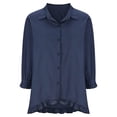 thumbnail image 4 of BVOFAR Women's Cotton Linen Button Down Shirts Summer Solid Color Blouses Trendy Casual 3/4 Sleeve Tops Ruffle Hem Plus Size T-Shirts, 4 of 6