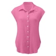 thumbnail image 4 of asjyhkr Plus Size Womens Linen T Shirts Button down Short Sleeve Tshirt Summer Tops Loose Soft Tees, 4 of 5